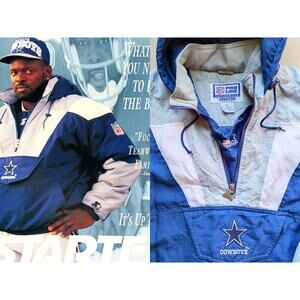 Dallas Cowboys 90s STARTER puffer Color Block 1/2 Pullover jacket XL NFL Pro vtg